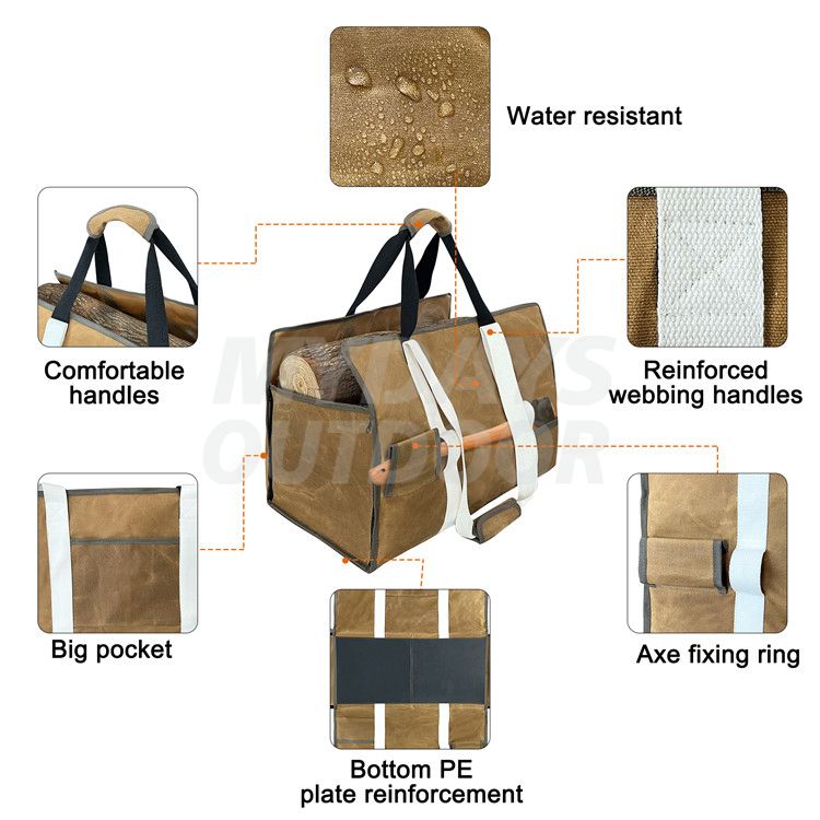 Durable Large Waxed Canvas Firewood Log Carrier Tote MDSGC-28