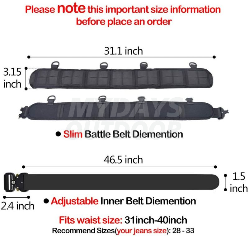 Slim Battle Belt Set Airsoft Molle Belt Tactical Combat Belts War Belt MDSTA-12