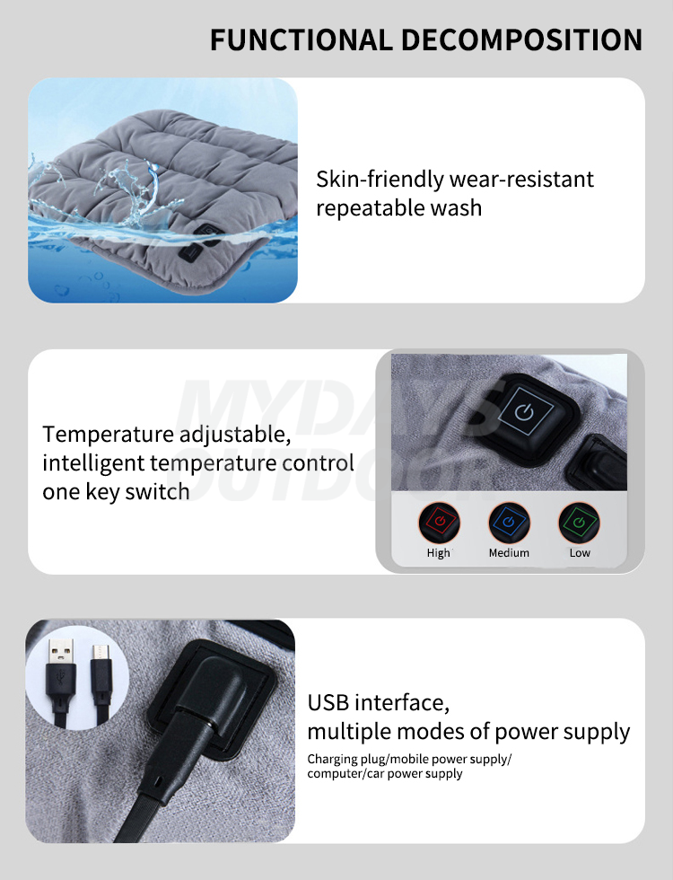 Waterproof Washable USB Power Warm Heating Seat Pad MDSCS-26