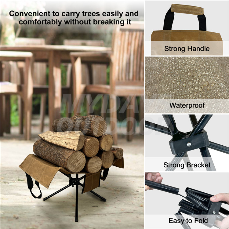 Custom Firewood Log Carrier Tote Log Holder with Canvas Tote Carrier