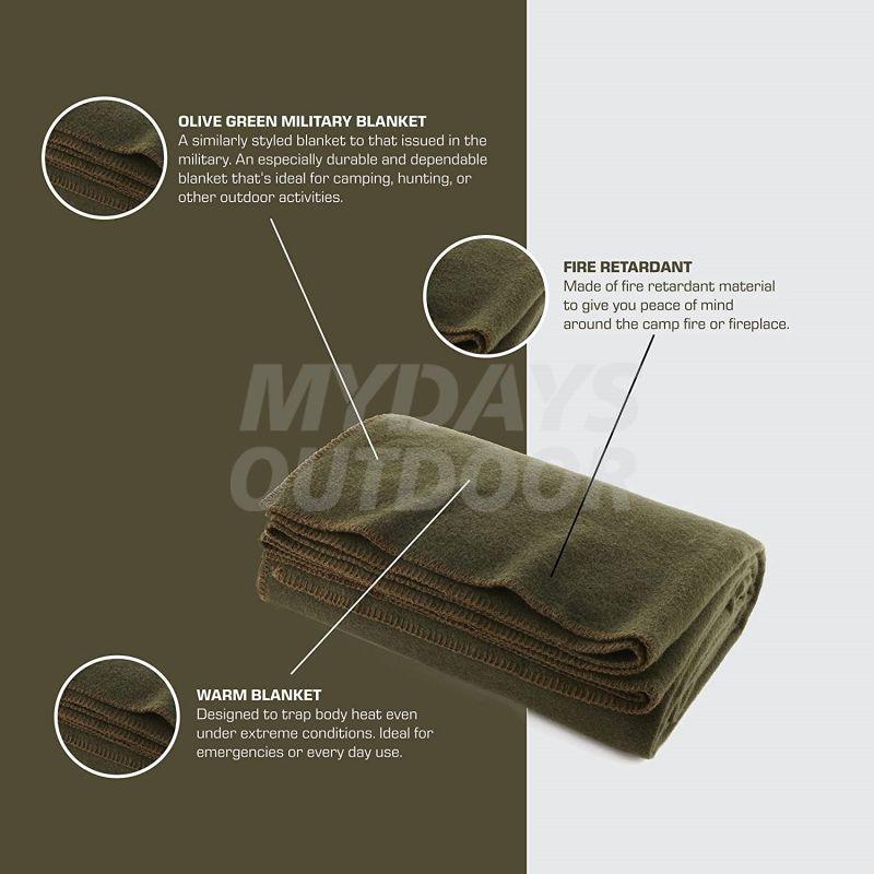 Olive Drab Green Warm Wool Fire Retardant Blanket MDSCL-12
