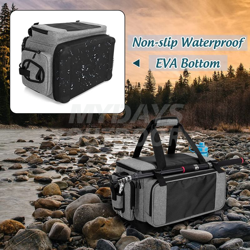 Soft Tackle Box Bag with Rod Holder Non-slip Base for Saltwater or Freshwater Fishing MDSFT-8