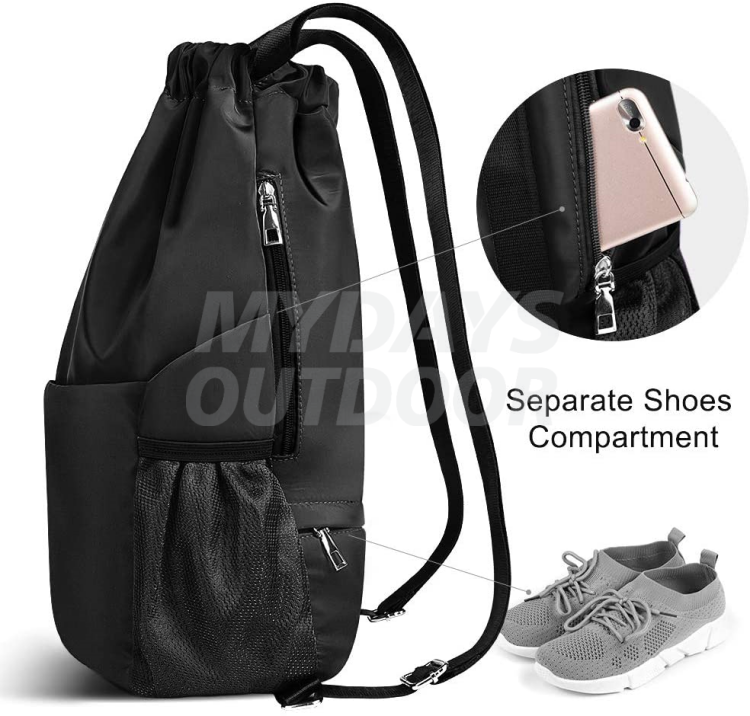 Gym Backpack String Bag with Shoe Compartment Waterproof Nylon Large Equipment Storage Sackpack MDSSB-3